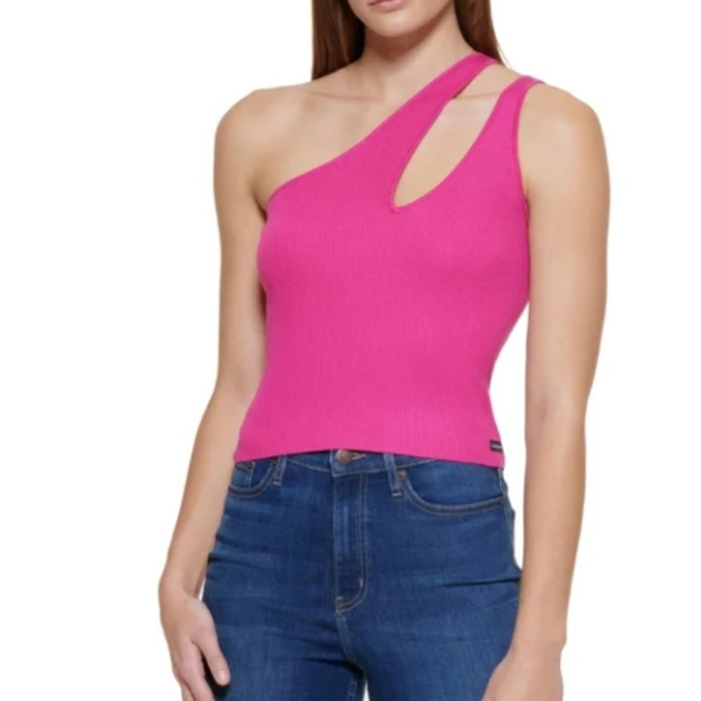 NWT Calvin Klein Jeans Ribbed One Shoulder top: Pink (XS)